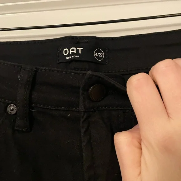 NWT Oat New York Women's Black Wide-Leg Raw Hem Jeans - Picture 5 of 7